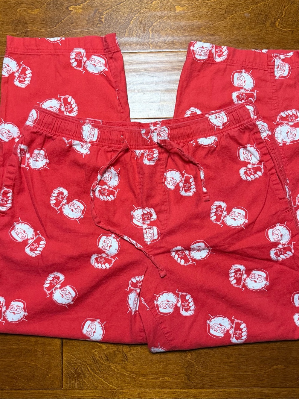 Y2K Life is Good red pajama lounge pants with white Santa Clause print